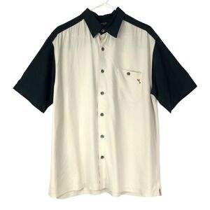 Axis LA Cream Black Silk Bowling Shirt L Button Up Collar Short Sleeve Bartender